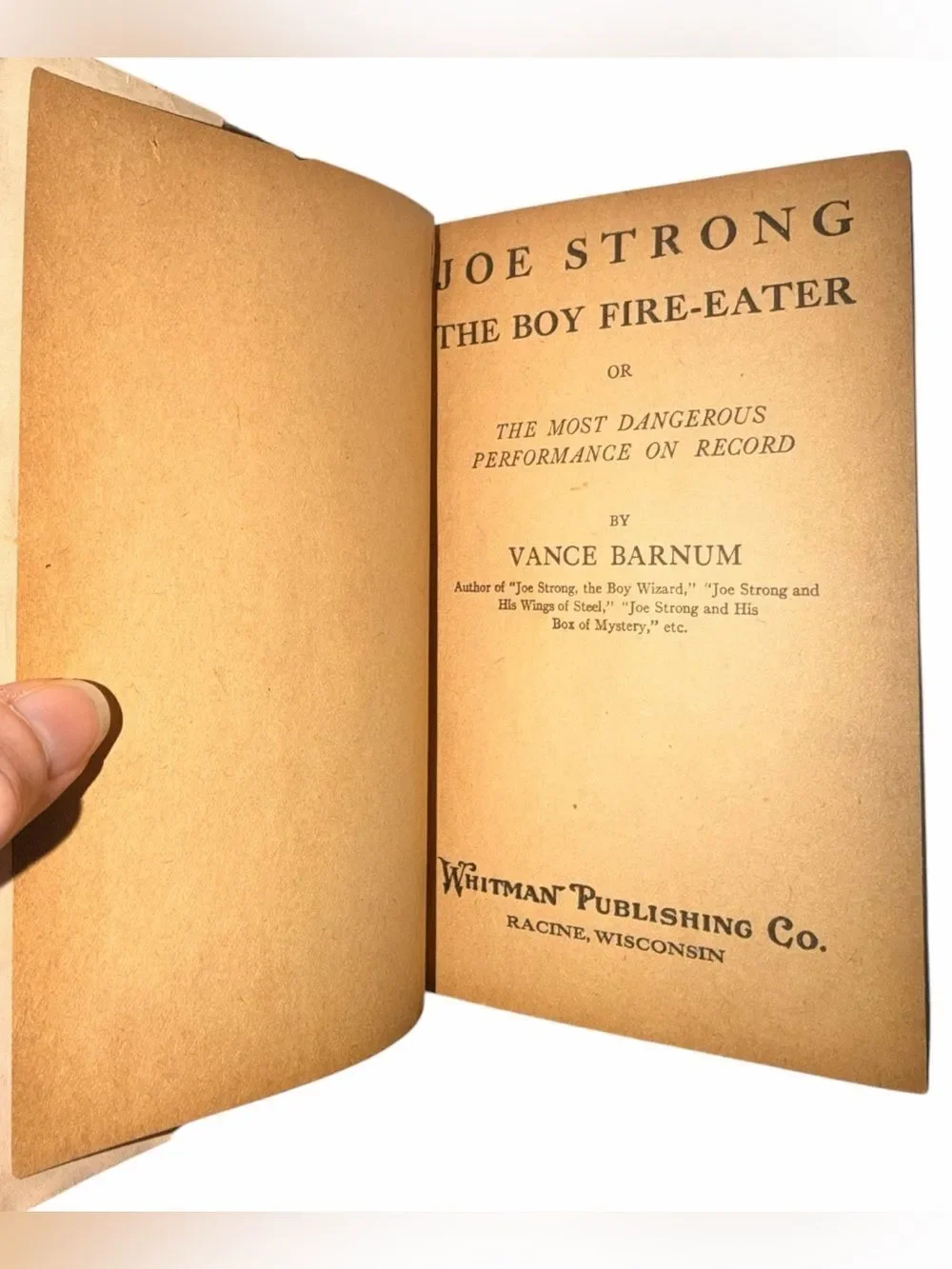 Antique 1916 Joe Strong The Boy Fire Eater Vance Barnum Book Paper Cover Spine